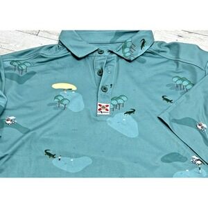 Mens Flo Grown UPF 50 Golf Polo Shirt All over Print SZ MEDIUM Wicking Athletic